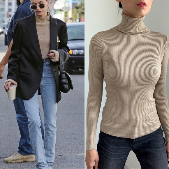 SOFT SLIM FIT TURTLENECK TOP - NUDE - Picture 2 of 9